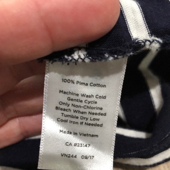 Like new - TALBOTS Pima Cotton Navy and White Striped Top w/ Scalloped Neckline - Picture 4 of 7